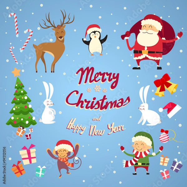 Fototapeta Santa Clause Christmas Elf Cartoon Character Set Collection