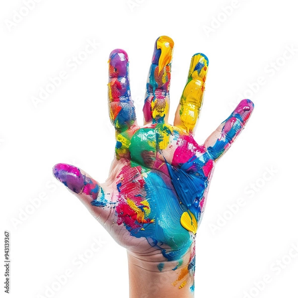 Fototapeta Child's hand in paint on transparent background PNG