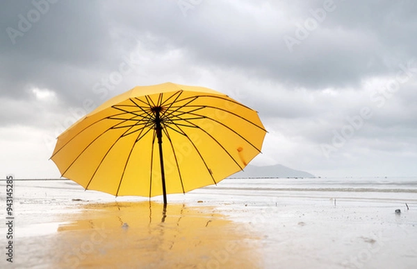 Fototapeta Umbrella, rain, yellow umbrella, bad weather, rainy weather, rainy day, weather, weekend, shitty weather, in the rain, dancing in the rain,