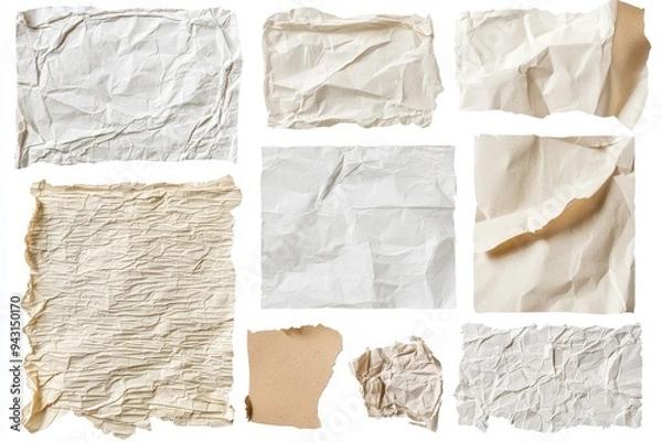 Fototapeta Set of vintage torn paper png elements with transparent backgrounds