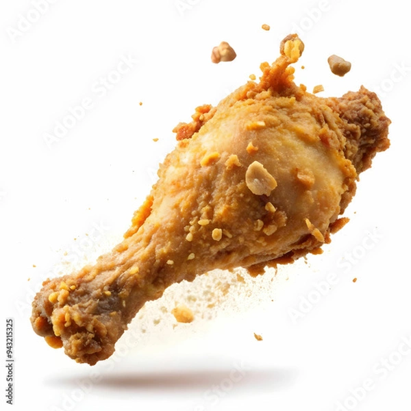 Fototapeta a fried chicken leg flying isolated on a transparert