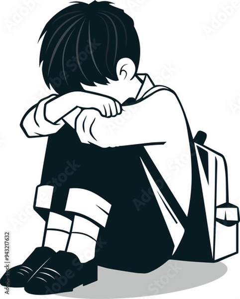 Fototapeta Addressing Stop Child Abuse and Bullying Protecting Little Kids from Violence, Depression, and Loneliness. School boy Support Mental Health End Harassment and Advocate for Vulnerable Children vector