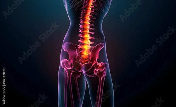 Fototapeta A spine and back pain illustration is displayed at the back of the page with copy space