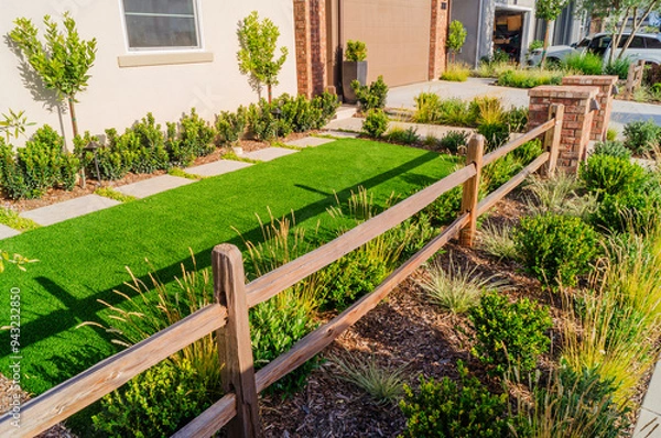Obraz Artificial grass installed in the garden