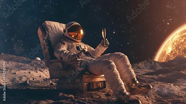 Fototapeta  Astronaut Relaxing with a Drink in Space