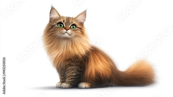 Fototapeta Cartoonized Somali Cat: Fluffy and Lively Sitting with Playful Expression