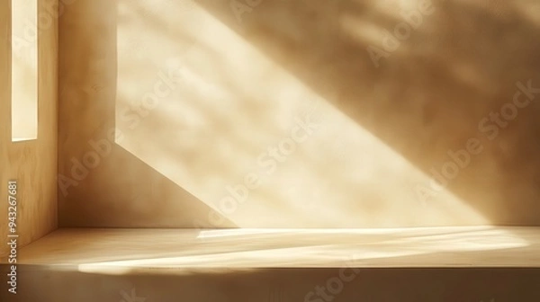 Fototapeta Soft shadows dance on the textured surface, creating a calming ambiance in a quiet corner, bathed in natural light