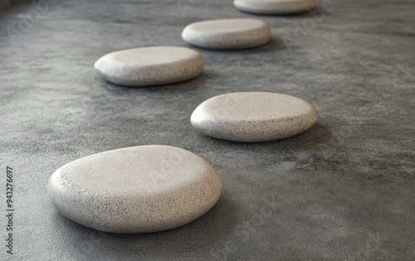 Fototapeta 3D rendering of pebble stones embedded in concrete for a foot massage setting