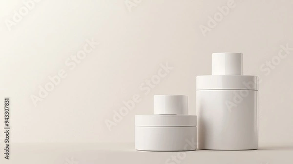 Fototapeta Blank skincare containers, minimalist design, customizable labels, 3D illustration