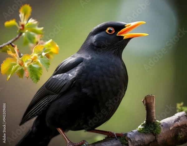 Fototapeta Blackbird Singing on a Branch in Springtime