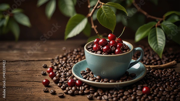 Fototapeta Elegant Coffee Beans and Cup Backgrounds for Stunning Designs | Rustic Coffee Beans and Cup Stock Images for Creative Projects | Premium Coffee Beans and Cup Backgrounds for Eye-Catching Visuals