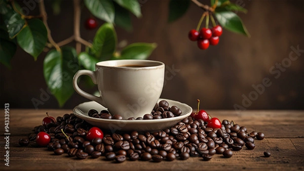 Fototapeta Elegant Coffee Beans and Cup Backgrounds for Stunning Designs | Rustic Coffee Beans and Cup Stock Images for Creative Projects | Premium Coffee Beans and Cup Backgrounds for Eye-Catching Visuals