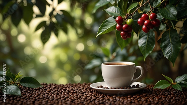 Fototapeta Elegant Coffee Beans and Cup Backgrounds for Stunning Designs | Rustic Coffee Beans and Cup Stock Images for Creative Projects | Premium Coffee Beans and Cup Backgrounds for Eye-Catching Visuals