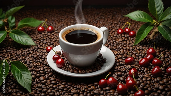 Fototapeta Elegant Coffee Beans and Cup Backgrounds for Stunning Designs | Rustic Coffee Beans and Cup Stock Images for Creative Projects | Premium Coffee Beans and Cup Backgrounds for Eye-Catching Visuals