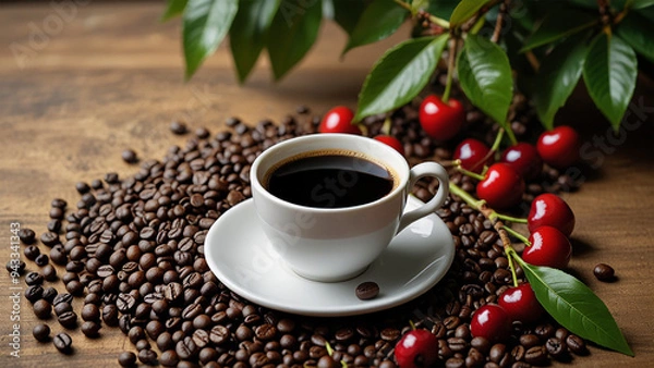 Fototapeta Elegant Coffee Beans and Cup Backgrounds for Stunning Designs | Rustic Coffee Beans and Cup Stock Images for Creative Projects | Premium Coffee Beans and Cup Backgrounds for Eye-Catching Visuals