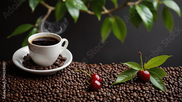 Fototapeta Elegant Coffee Beans and Cup Backgrounds for Stunning Designs | Rustic Coffee Beans and Cup Stock Images for Creative Projects | Premium Coffee Beans and Cup Backgrounds for Eye-Catching Visuals