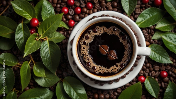 Fototapeta Elegant Coffee Beans and Cup Backgrounds for Stunning Designs | Rustic Coffee Beans and Cup Stock Images for Creative Projects | Premium Coffee Beans and Cup Backgrounds for Eye-Catching Visuals