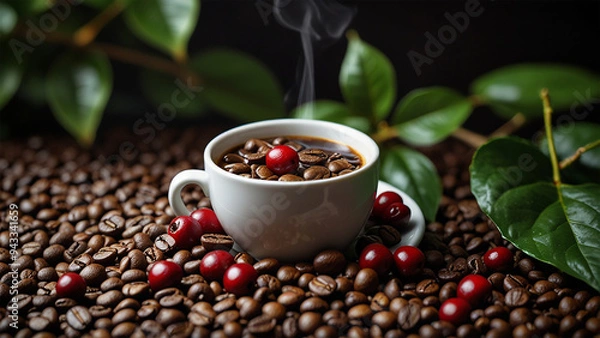 Fototapeta Elegant Coffee Beans and Cup Backgrounds for Stunning Designs | Rustic Coffee Beans and Cup Stock Images for Creative Projects | Premium Coffee Beans and Cup Backgrounds for Eye-Catching Visuals