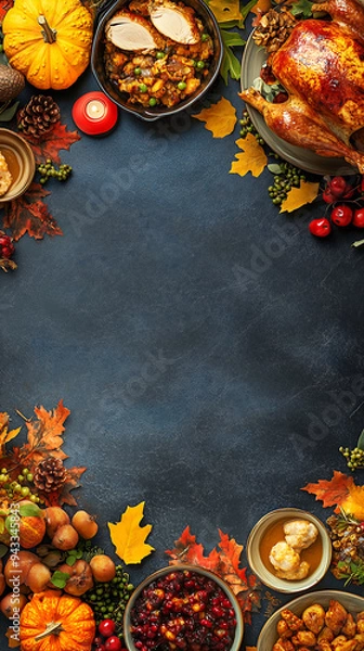 Obraz Flatlay thanksgiving table with treats and dishes