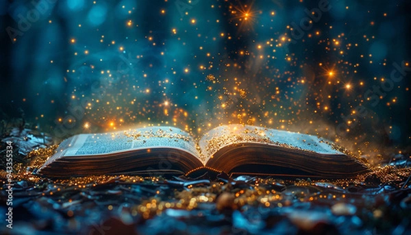 Fototapeta Magic book open and magic shines generated.AI