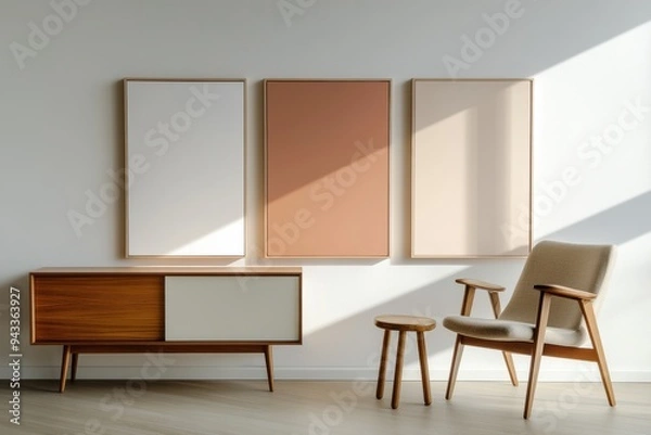 Fototapeta minimalist boho abstract shapes in apartment decor