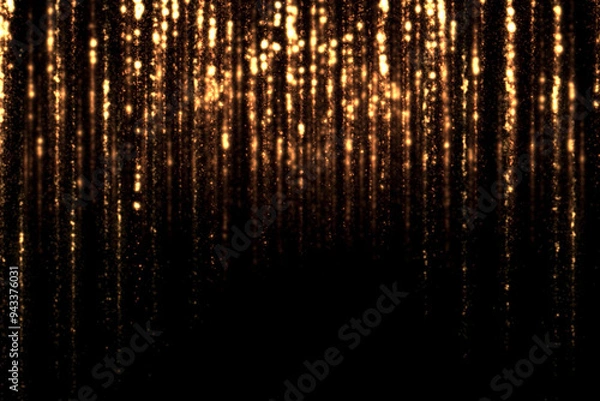 Obraz christmas, new year golden warm vertical particles and sparkles with fluid movement on black background, christmas holiday and event
