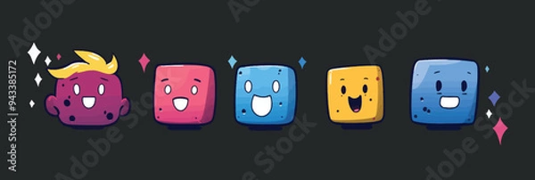 Fototapeta  Funny Character Geometric Figures with face emotions. Vector illustration.Elements are isolated.