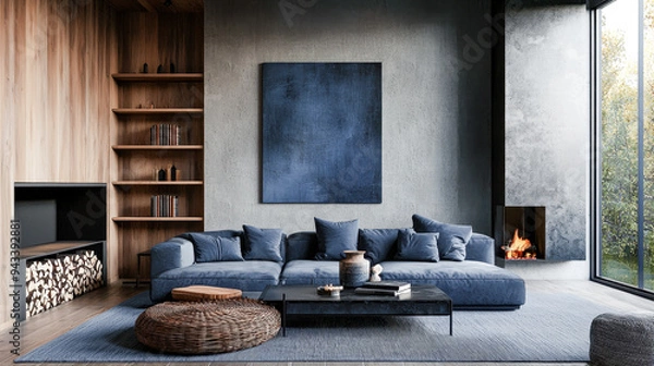 Fototapeta Luxury Penthouse Living A Sophisticated and Elegant Living Room with Plush Velvet Seating  Marble Accents  and Panoramic Views of a Stunning Skyline Embodying Modern Urban Opulence