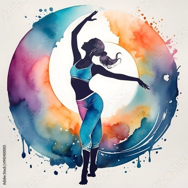 Obraz Colorart - Aquarell-Stil - Hübsche Frau in dynamischer Pose - Tanz