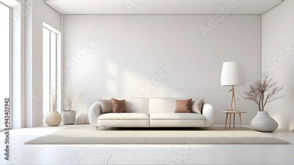 Fototapeta 3D rendering of a white interior with bare walls