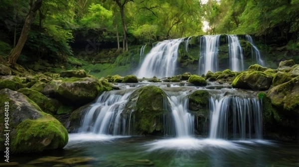 Obraz Green lush waterfalls view