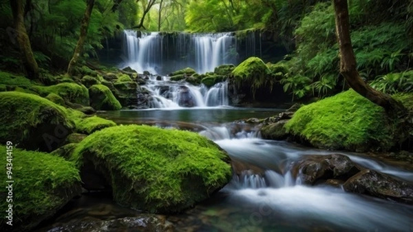 Obraz Green lush waterfalls view