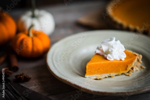 Obraz Pumpkin pie on rustic wooden background