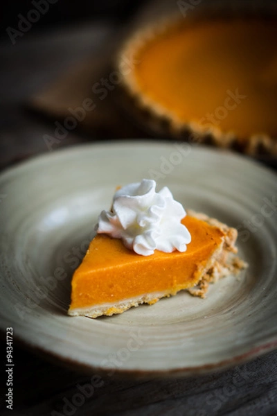 Obraz Pumpkin pie on rustic wooden background