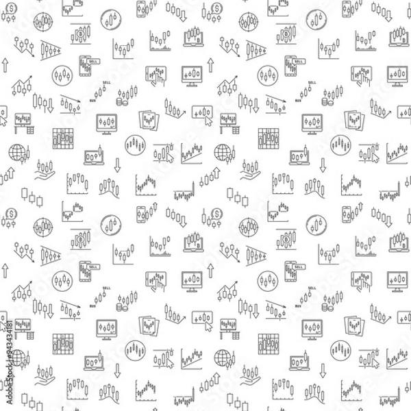 Fototapeta Cryptocurrency Trading and Investing vector outline seamless pattern