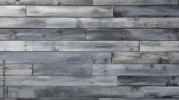 Fototapeta Top view of a gray-toned wooden floor with a distressed finish, perfect for industrial and urban design themes
