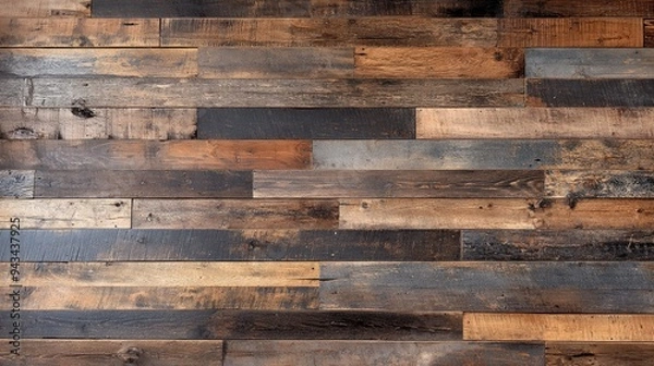 Obraz Top view of a rustic reclaimed wood floor with a mix of textures and colors, adding character and history