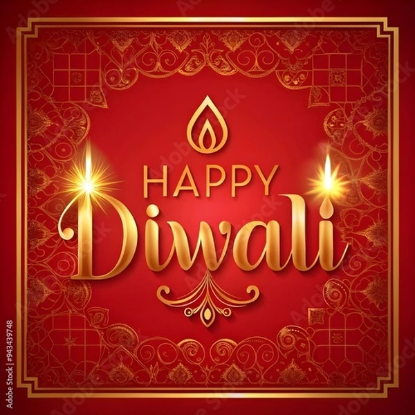Fototapeta Free Photo A poster for with a red background with a gold happy diwali on it generated ai 