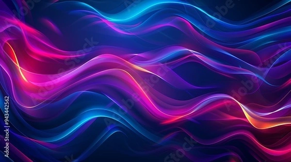 Fototapeta Dark glow background with color waves. Vector abstract dark background. Blurry smooth glowing waves. Eps10
