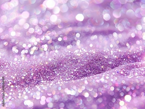 Fototapeta A sparkling soft purple holographic glitter pattern covers a surface, reflecting light and creating an alluring visual display