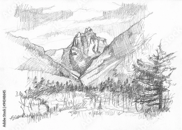 Obraz hand-drawn mountain