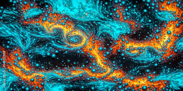 Fototapeta Abstract texture, dynamic and colorful neon  fluid or paint. Digital illustration, background or Web banner