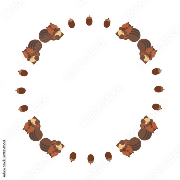 Fototapeta どんぐりとリスの円フレーム