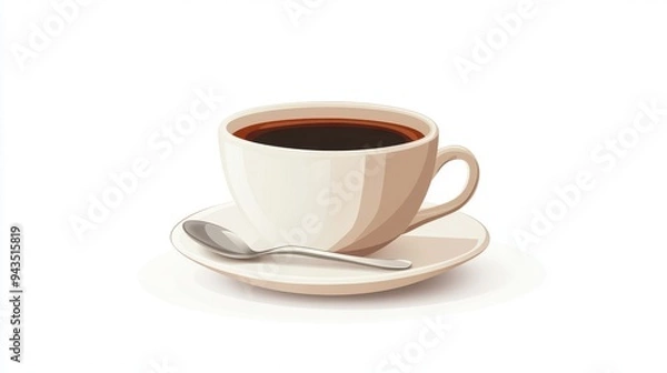 Obraz A coffee cup with a saucer and spoon, coffee element, flat design, minimalist style, isolated on white background