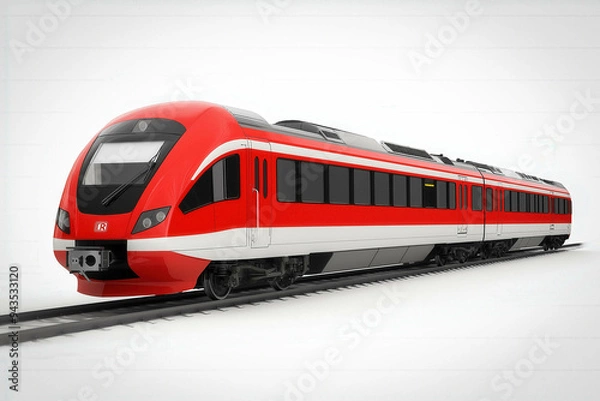 Fototapeta Passenger Train On White Background