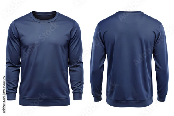 Fototapeta Set of dark blue front and back view tee sweatshirt mockup template isolated on transparent background with copy space. Sweater, long sleeve, hoodie mock up. PNG