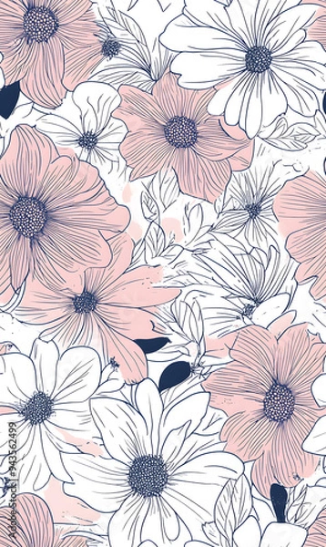 Fototapeta floral and leaf seamless patterns in doodle-style tile designs with graphic format.