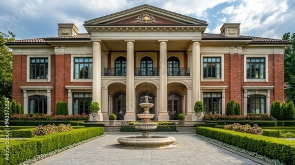 Fototapeta Grand Mansion with Fountain