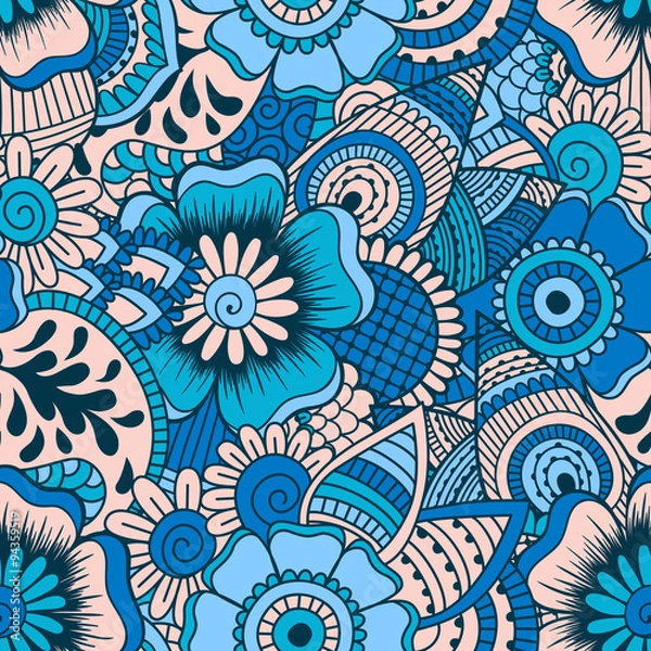 Fototapeta Hand drawn seamless pattern with floral elements. 