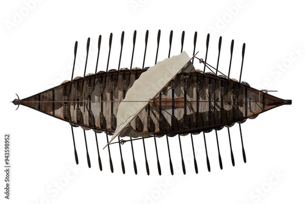 Fototapeta Viking ship longship transparent background 3D render image top view of a sailing ship